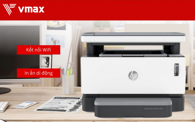 Máy in đa chức năng HP Neverstop MFP 1200W kết nổi dễ dàng